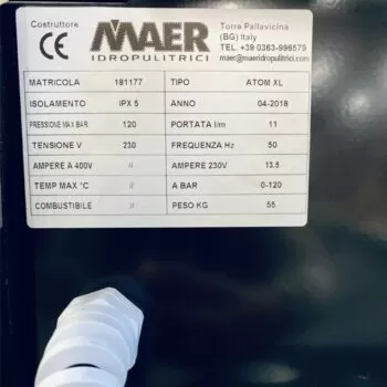 MAER Atom XL 120/11 Koud water hogedrukreiniger 230V - Afbeelding 5