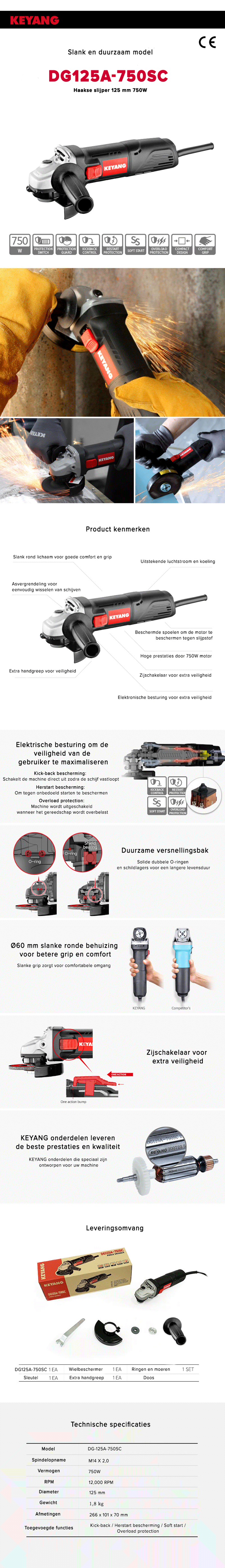 Keyang DG125A-750SC Haakse slijper 125 mm 750W