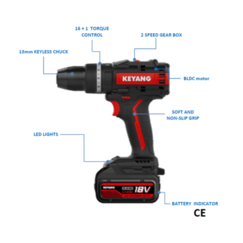 Keyang DM18BLW Accu klopboor- schroefmachine 55Nm 18V - BODY - Afbeelding 3