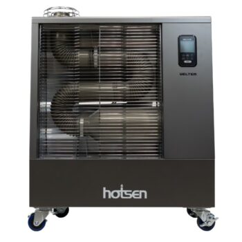 Diesel infraroodstraler WELTEM WHO-070 – vooraanzicht van de mobiele infrarood heater voor werkplaats en loods