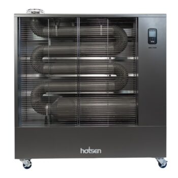 Diesel infraroodstraler WELTEM WHO-250F – vooraanzicht van de grote infrarood heater voor loodsen en hallen