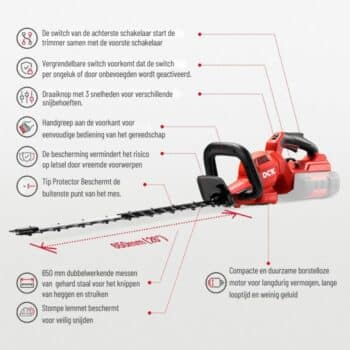 DCK Tools Accu Heggenschaar 58V SET - 650 mm - met 2x2.5Ah Accu & Snellader - KDHT58261EK - Afbeelding 5