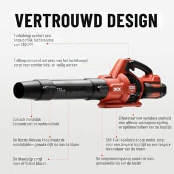 DCK Tools 58V Tuinonderhoud Totaal Actiebundel – Combimotor + Grasmaaier + Bladblazer + Kantensnijder + extra 5.0Ah Accu - Afbeelding 17
