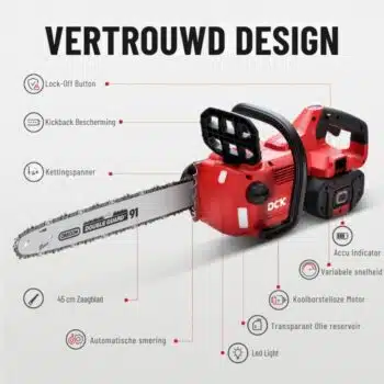 DCK Tools 58V Snoeipakket PRO Actiebundel – Accu Kettingzaag + Heggenschaar met extra 5.0Ah Accu - Afbeelding 10