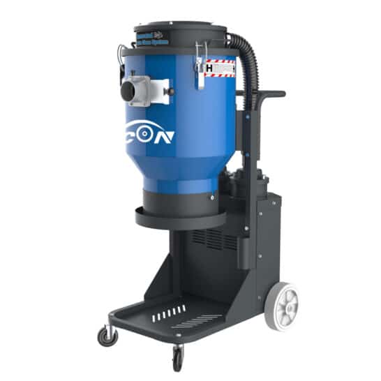 BYCON Industriële cycloonstofzuiger AVC-2000P zuigt betonstof af op een bouwplaats