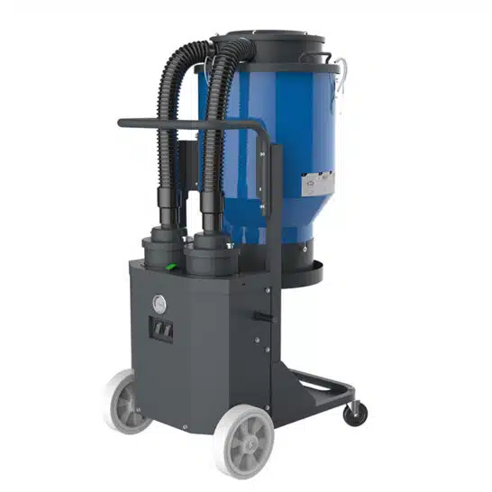 BYCON Industriële cycloonstofzuiger AVC-2000P gekoppeld aan vloerschuurmachine voor stofvrij slijpen