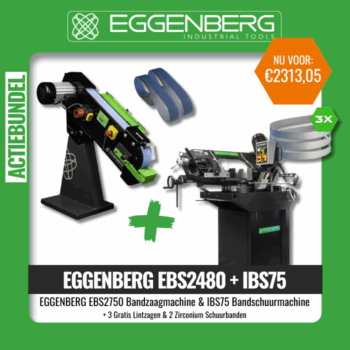 EGGENBERG EBS2750 Bandzaagmachine & IBS75 Bandschuurmachine + 3 Gratis Lintzagen & 2 Zirconium Schuurbanden