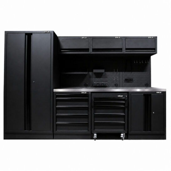 Pillar Werkplaatsinrichting Modulair – RVS werkblad – diepte 61,5 cm – Midnight Black design
