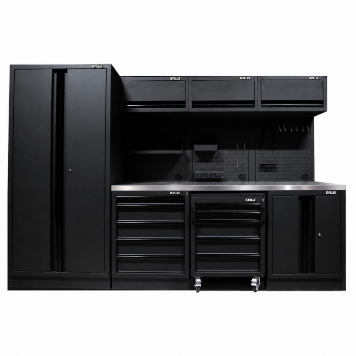 Pillar Werkplaatsinrichting Modulair – RVS werkblad – diepte 61,5 cm – Midnight Black design