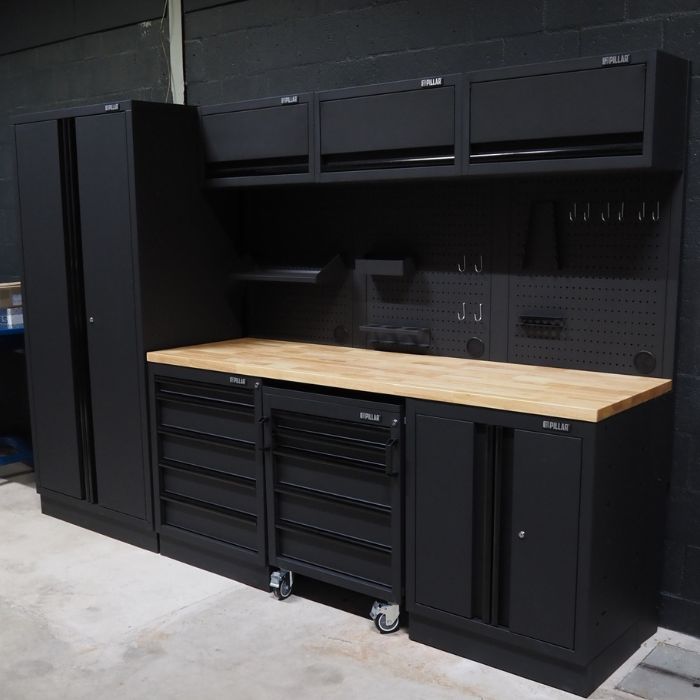 Pillar werkplaatsinrichting modulair 61 cm diep hardhouten werkblad