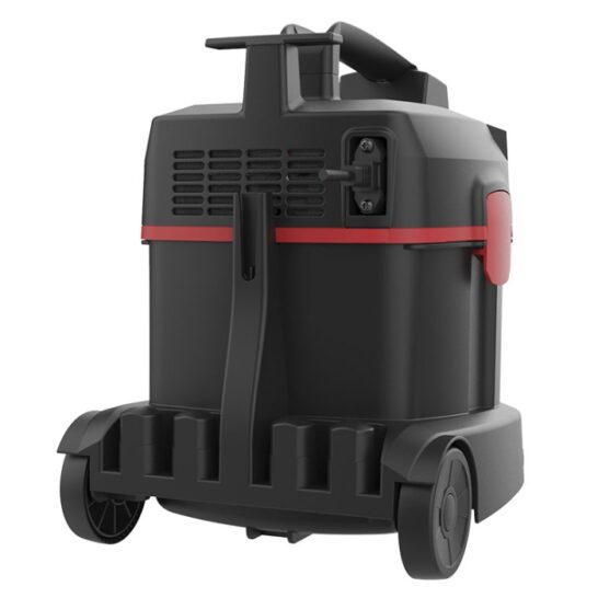 De achterkant van de Sprintus Floory ZERO stofzuiger met aansluitingen en kabelopslag.