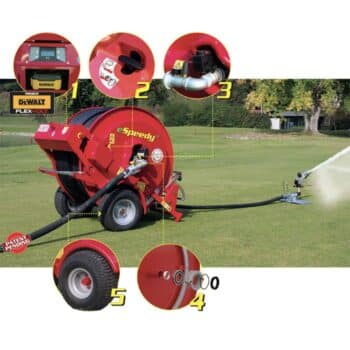 Speedy Rain E50 Beregeningshaspel 160m Ø50mm – Elektrische aandrijving incl. Sproeiwagen & Accu systeem - Afbeelding 6