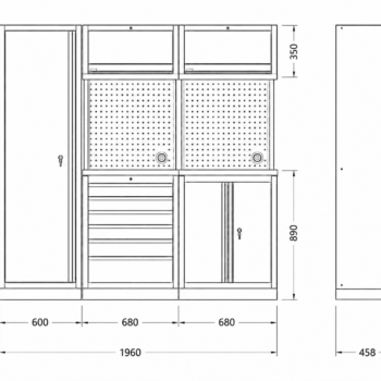 Pillar modulaire werkplaatsopstelling met hoge kast en roestvrijstalen werkblad - Afbeelding 14
