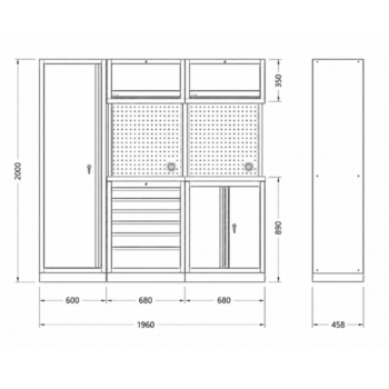 Pillar modulaire werkplaatsinrichting met hoge kast en roestvrijstalen werkblad - Afbeelding 12