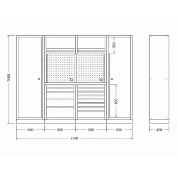 Pillar modulaire werkplaatsinrichting met 2 hoge kasten en hardhouten werkblad - Afbeelding 14