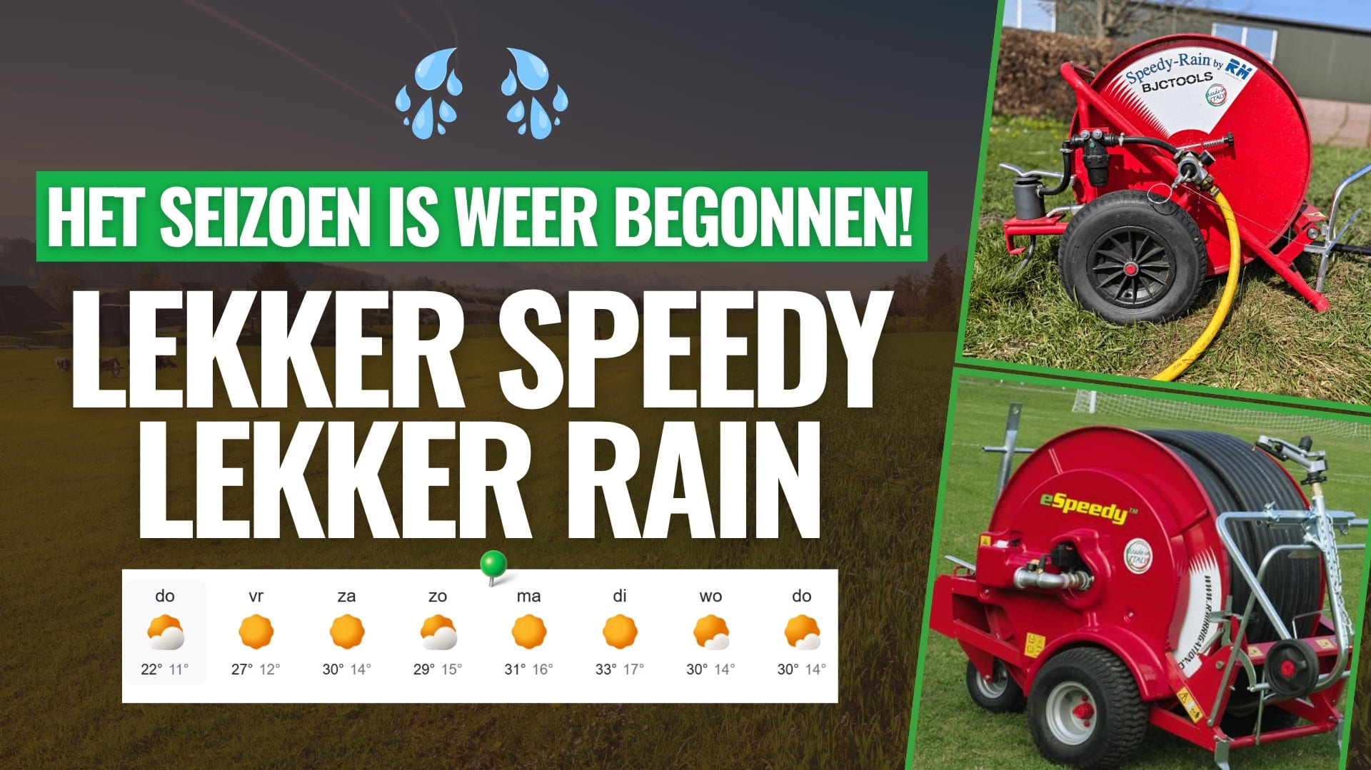 Gazon beregenen met speedy rain beregeningshaspels bij BJC Tools