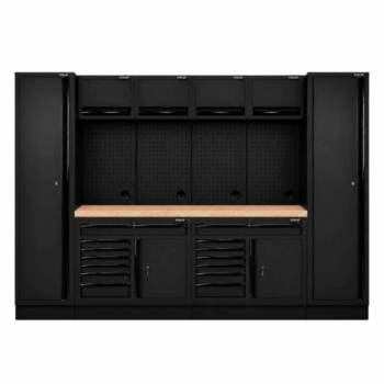 Pillar Werkplaatsinrichting 3920mm met 2 Hoge Kasten en Dubbel Rubberhouten Werkblad