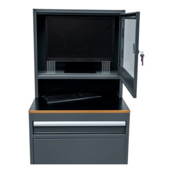 Huvema K7340G computerkast met geopende monitorruimte en onderkast