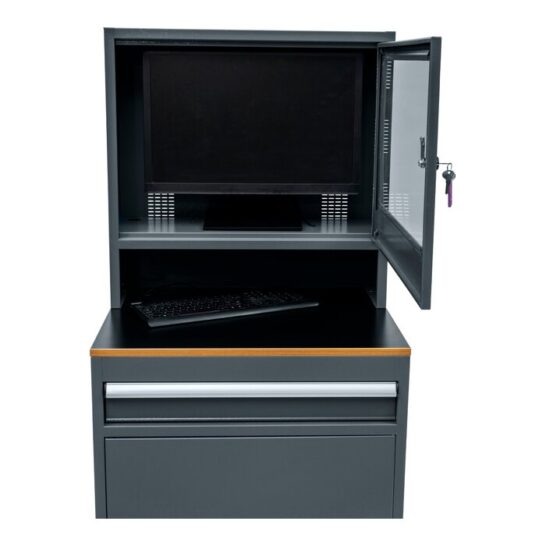 Huvema K7340G computerkast met geopende monitorruimte en onderkast