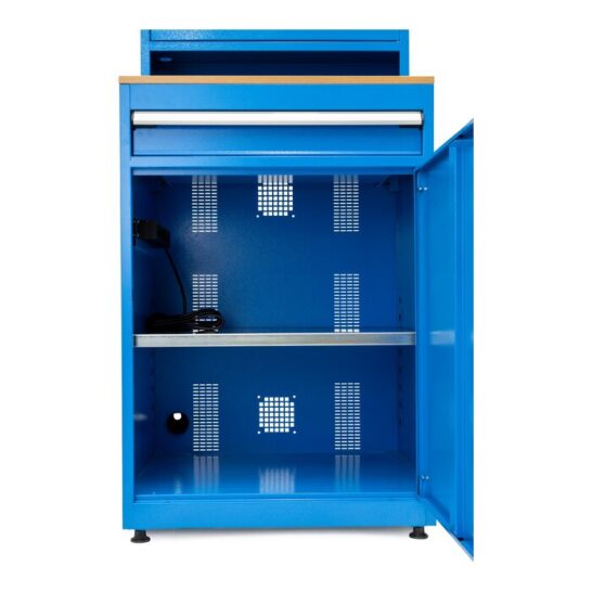 Huvema K7340 computerkast met geopende onderkast en legbord