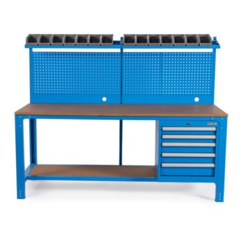 Huvema K3260 werkbank met 5 laden, MDF werkblad, gereedschapswand en bakjes vooraanzicht