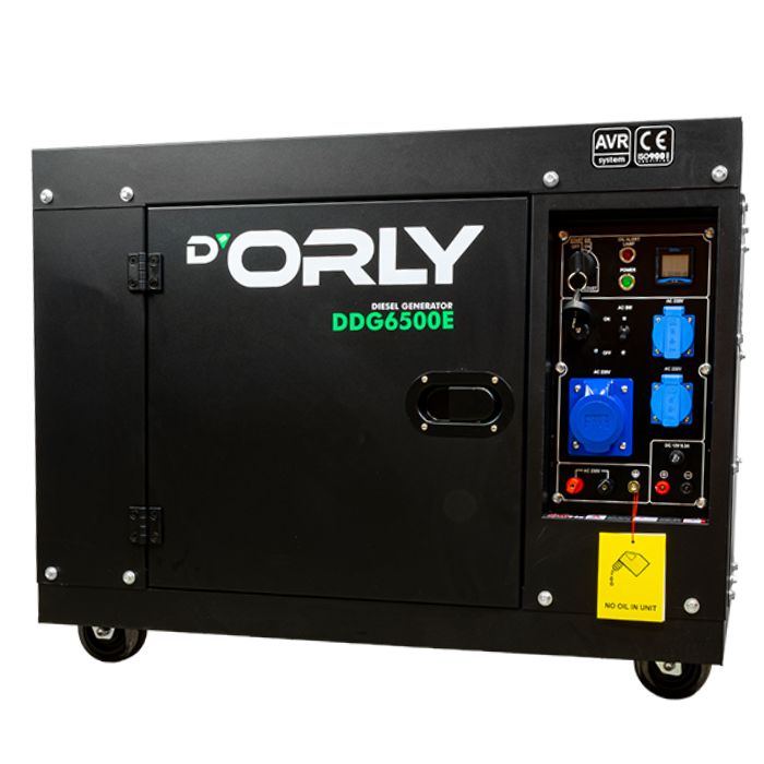 D'Orly Diesel Aggregaat 6.5kVA DDG6500E Geluidsgedempt AVR Generator 498cc 4-takt | 3x230V 16A