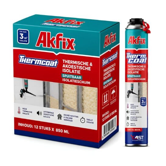 Akfix Thermcoat spuitbaar PU isolatieschuim 850 ml voor thermische en akoestische isolatie
