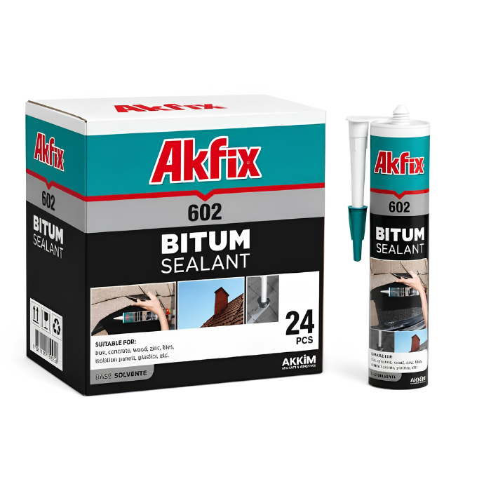 Doos met 24 kokers AKFIX 602 vezelversterkte bitumenkit 310 ml